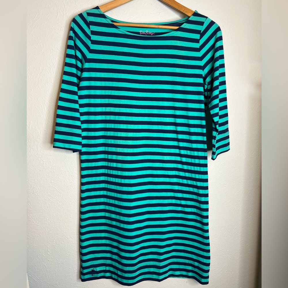 Lilly Pulitzer Women's Small Striped Blue/Green Half Sleeve 36" Dress